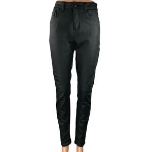 Marks & Spencer Black Coated Faux Leather High Waist Skinny Trousers Pants Sz 14